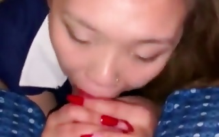 Asian prostitute lapping up a gross and vertical sugar-plum